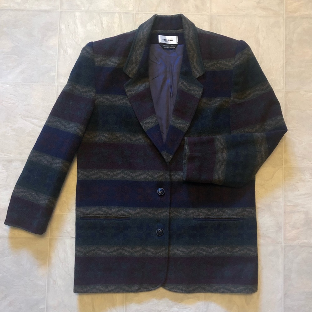 Vintage TRIBAL Sportswear Clover Pattern Wool Blend Blazer